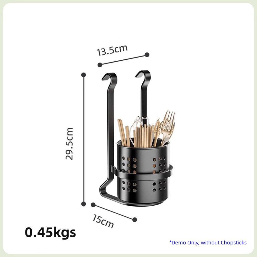 Taili Vertical Suction No Drill Portable Hanging Utensil Drying Rack Chopstick Holder Silverware Holder Black X2Pack