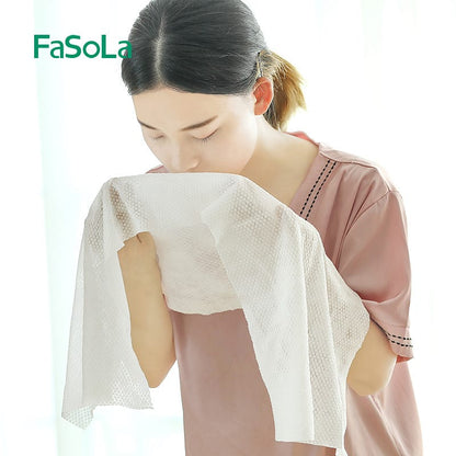 Fasola Disposable Cotton Bath Towel  Portable Thick Paper Towel Reusable Suitable for Hiking Camping White 70*140cmX4Pack