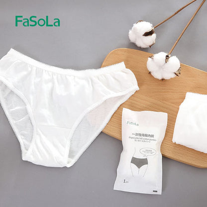 Fasola Extra Large Size Travel Disposable Pure Cotton Underwear for Women White 5Pieces X2Pack