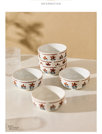 MDZF Vintage Floral Dinnerware Textured Ceramic Soup Bowls & Cereal Bowls 4.5 Inch X4Pack