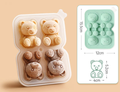 Fasola Green 4-Compartment Silicone Bear Ice Mold Ice Cube Trays for Freezer 2Pack