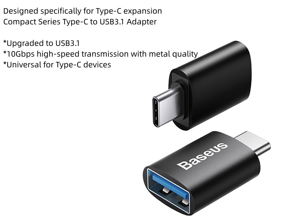 Baseus Ingenuity Series Type-C to USB OTG Mini Adapter USB3.1 Black X4Pack