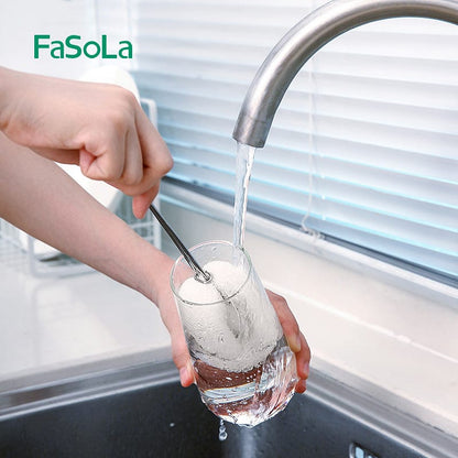 Fasola White Stainless Steel LongHandle Cup Bottle Cleaner Brush with Sponge 34.5 X 5.5 cm X4Pack