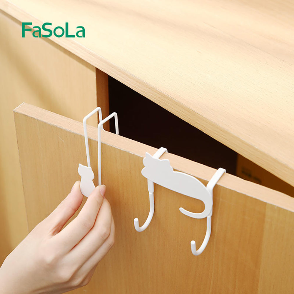 Fasola Cat Shaped Kitchen No Drill Cabinet Door Hooks Metal Hanger Hooks 3Pcs X2Pack