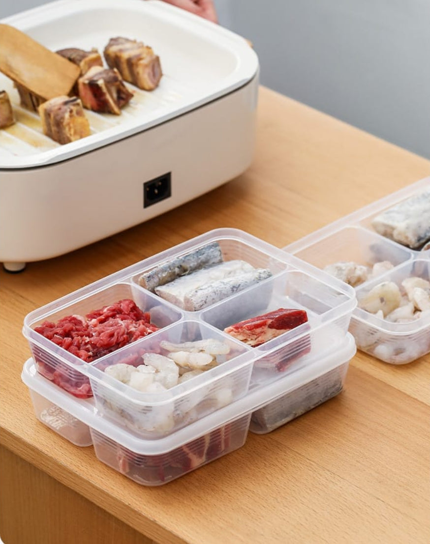 Fasola 4 compartments Portable Freezer Plastic Storage Containers with Lid 23*4.8*16.6cmX2Pack