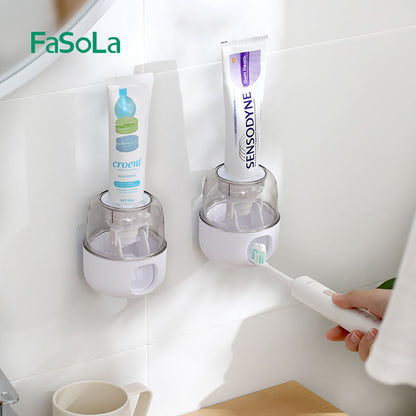 Fasola White No-Drill Wall-Mounted Toothpaste Dispenser Toothpaste Squeezer for Bathroom 8.6X8.6X9.8cm X2Pack