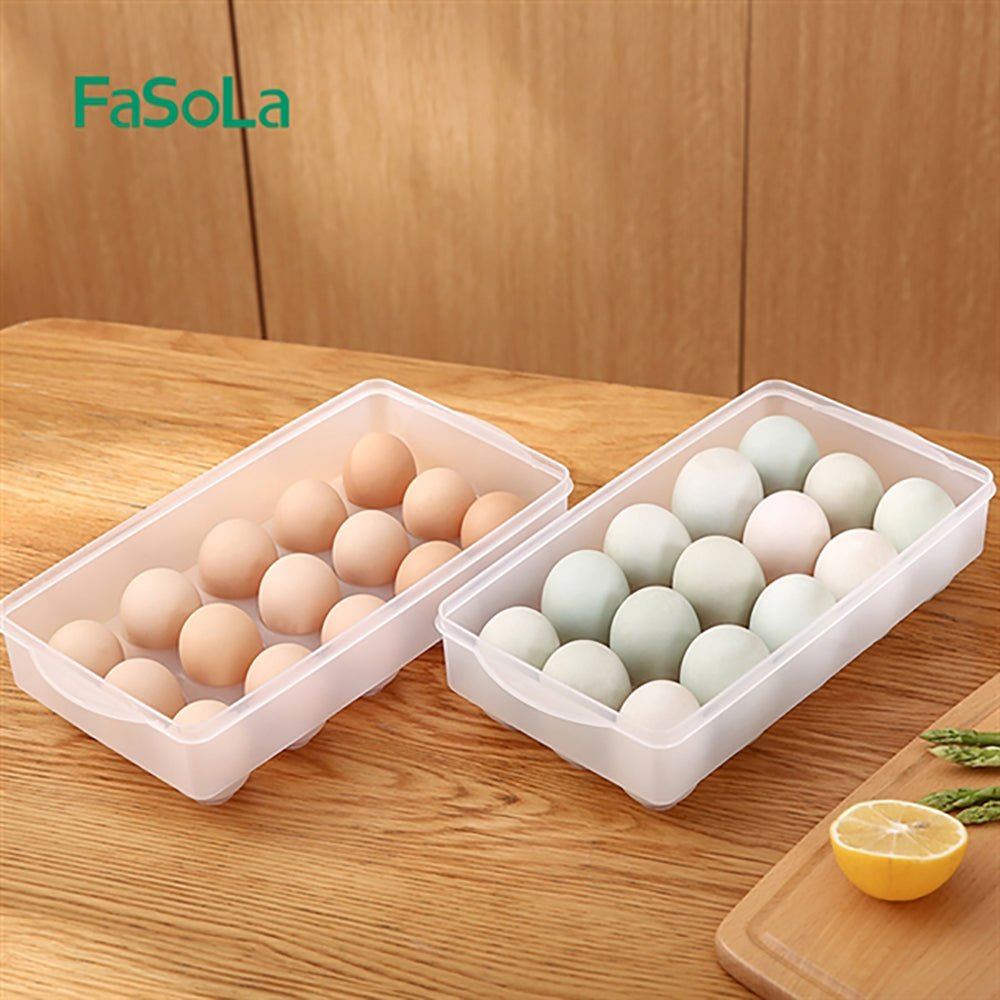 Fasola Transparent Egg Storage Container with Lid for Refrigerator 15-Compartment 29.8X15.9X7.5cm X2Pack