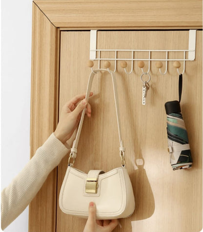 Fasola White Simple Horizontal Door No-Drill Hooks for Handbag and Clothes with 4Hooks 2Pack