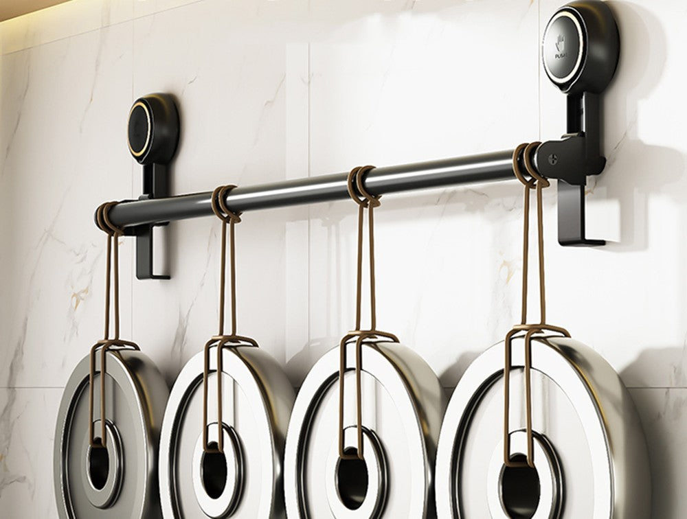 Taili Vertical Multi-Purpose Heavy Duty Wall Mounted Suction Kitchen Bathroom Hanging Rack Hanging Rod Hanger Black X1Pack