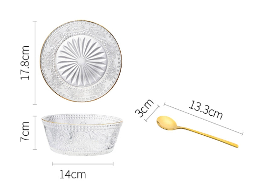 MDZF Glass Sunflower Small Bowl Set Cereal Salad Bowl with Spoon Transparent X4Pack