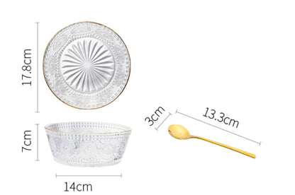 MDZF Glass Sunflower Small Bowl Set Cereal Salad Bowl with Spoon Transparent X4Pack