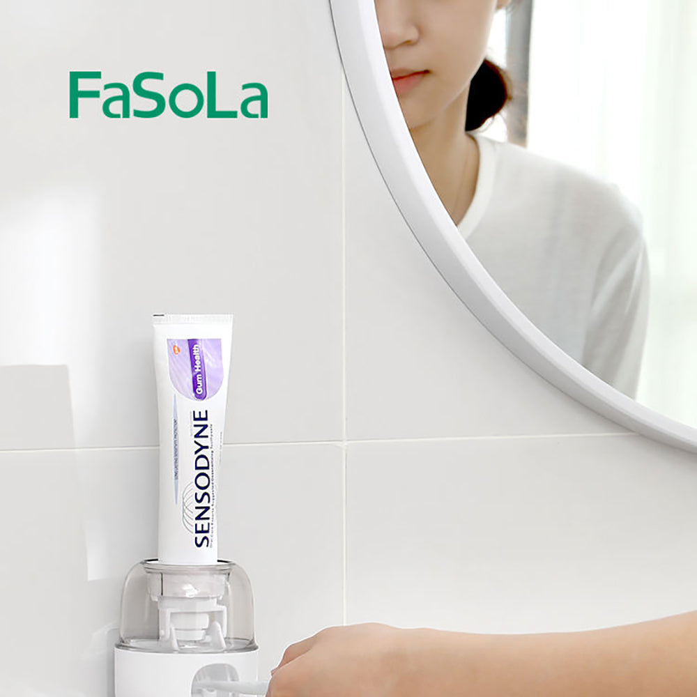 Fasola White No-Drill Wall-Mounted Toothpaste Dispenser Toothpaste Squeezer for Bathroom 8.6X8.6X9.8cm X2Pack