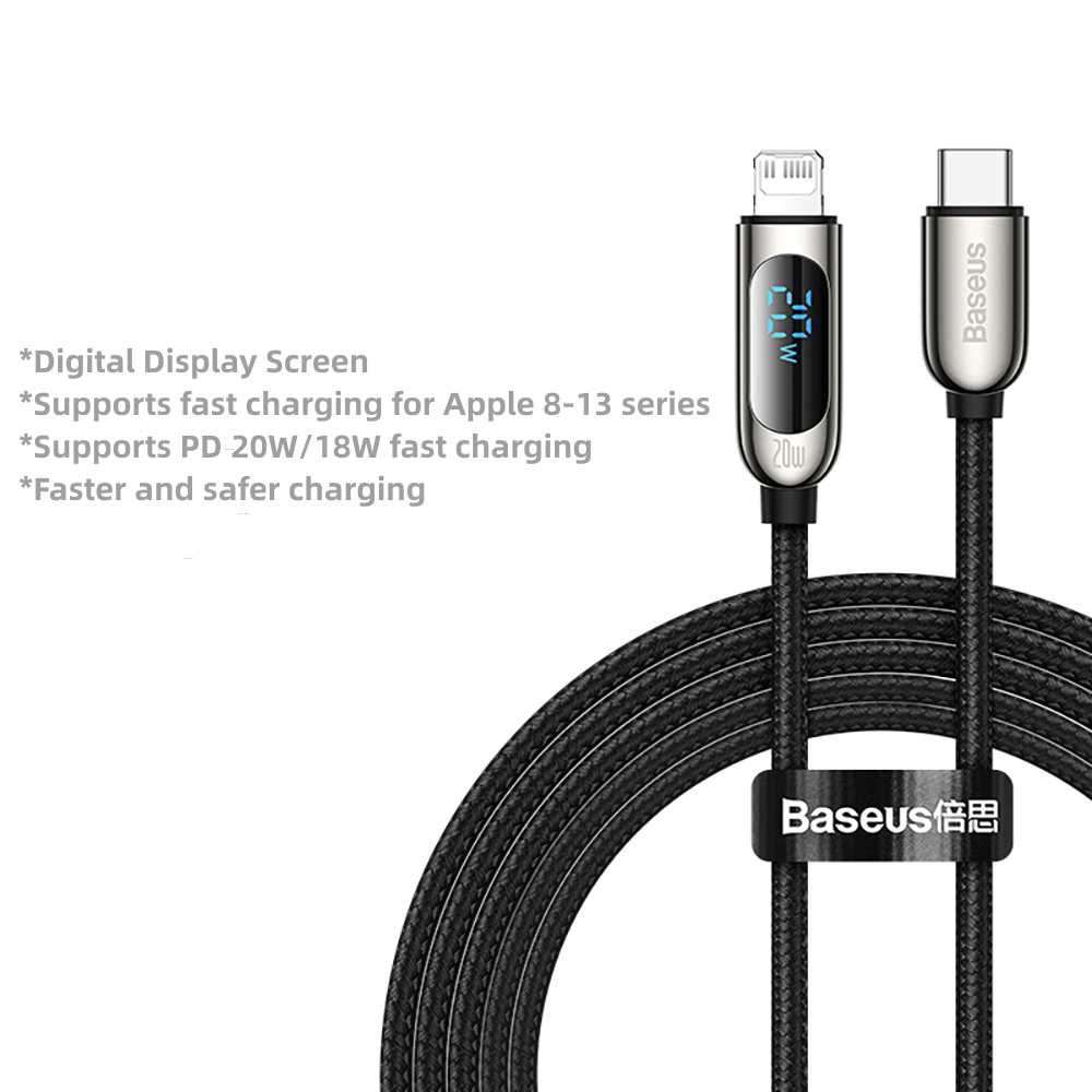 Baseus Digital Display Fast Charging Cable Type-C to iP 20W Black 2m X2Pack