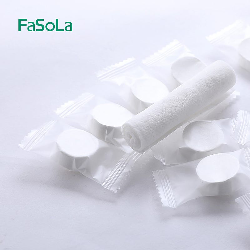 Fasola Disposable Compressed Facial Towels Cotton Coin Tissue for Travel 20 X 22cm 35Pieces X4Pack