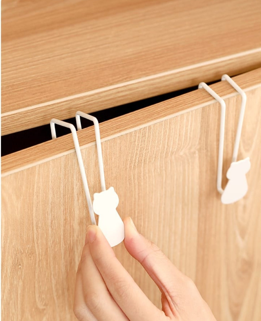 Fasola Cat Shaped Kitchen No Drill Cabinet Door Hooks Metal Hanger Hooks 3Pcs X2Pack