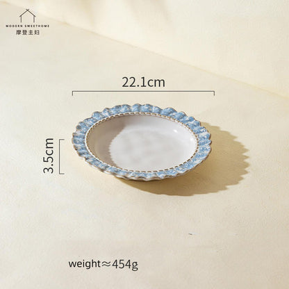 MDZF Blue Lightweight Lace Round Dinner Plate Set 8.25 Inches X3Pack