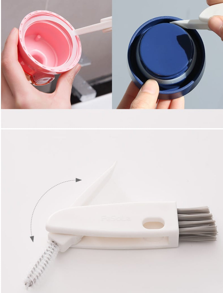 Fasola  Multifunctional 3-in-1 Cup Lid Gap Cleaning Brush Set Home Kitchen Cleaning Tools White 13.5*2.5*1.5cmX2Pack