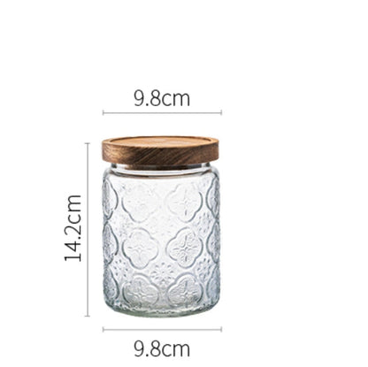 MDZF Round Begonia Flower Glass Kitchen Storage Boxes Storage Sealed Canisters Container with Rosewood Lid 850ml X4Pack