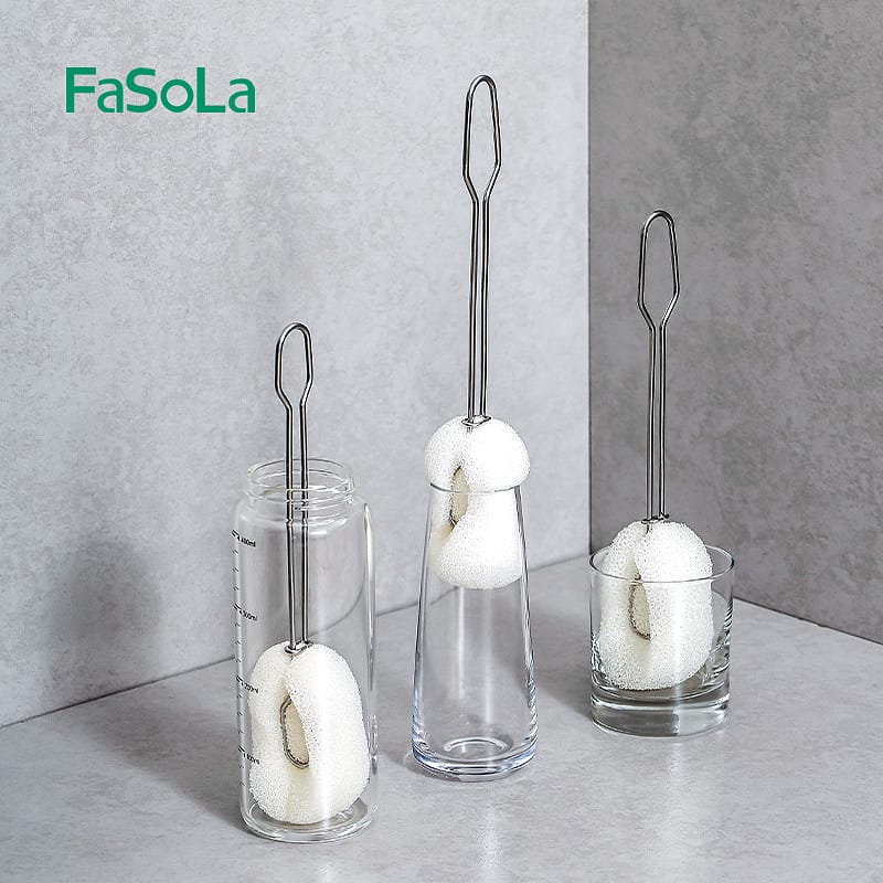 Fasola White Stainless Steel Long Handle Cup Bottle Brush Replacement Head Sponge without Handle 9X5.5X5cm 3Pieces X6Pack