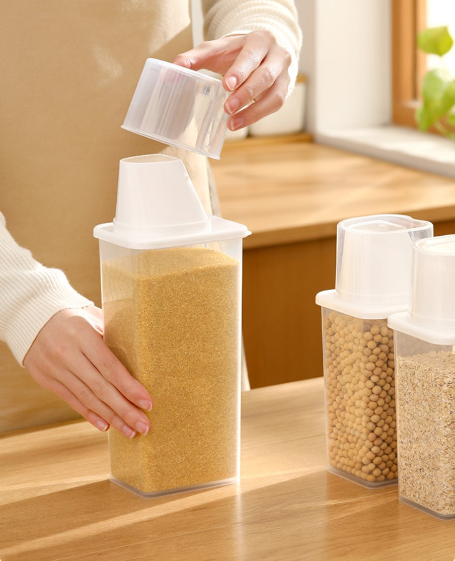 Fasola Dry Food Grain Storage Container Pantry Storage with Pouring Spout Measuring Cup 870mL X4Pack