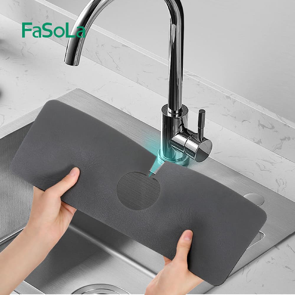 Fasola Grey Faucet Absorbent Mat Splash Guard for Sink Faucet 38 X 13.8cm 3Pack