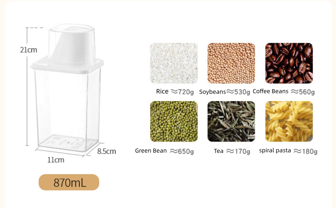 Fasola Dry Food Grain Storage Container Pantry Storage with Pouring Spout Measuring Cup 870mL X4Pack