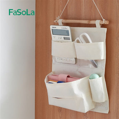 Fasola Door Hanging Storage Pouch Bag in OffWhite Color Big Pockets Linen 30 X 23cm X4Pack