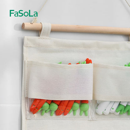 Fasola Door Hanging Storage Pouch Bag in OffWhite Color Big Pockets Linen 30 X 23cm X4Pack