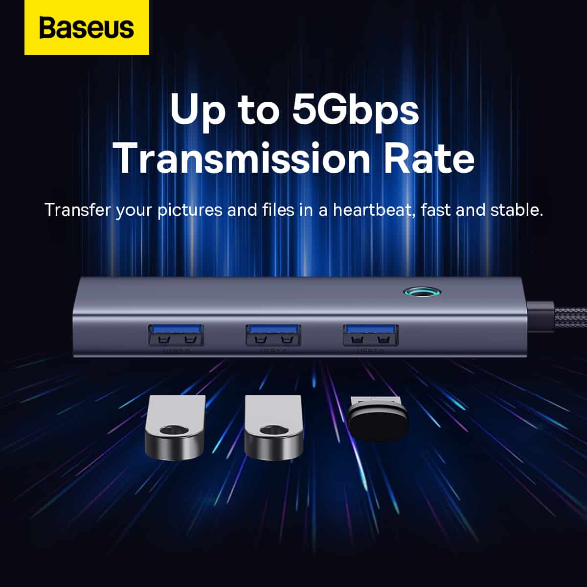 Baseus 5-in-1 HUB 1000Mbps LAN 100W PD 4 USB 5Gbps Laptop Docking Station Grey X4Pack