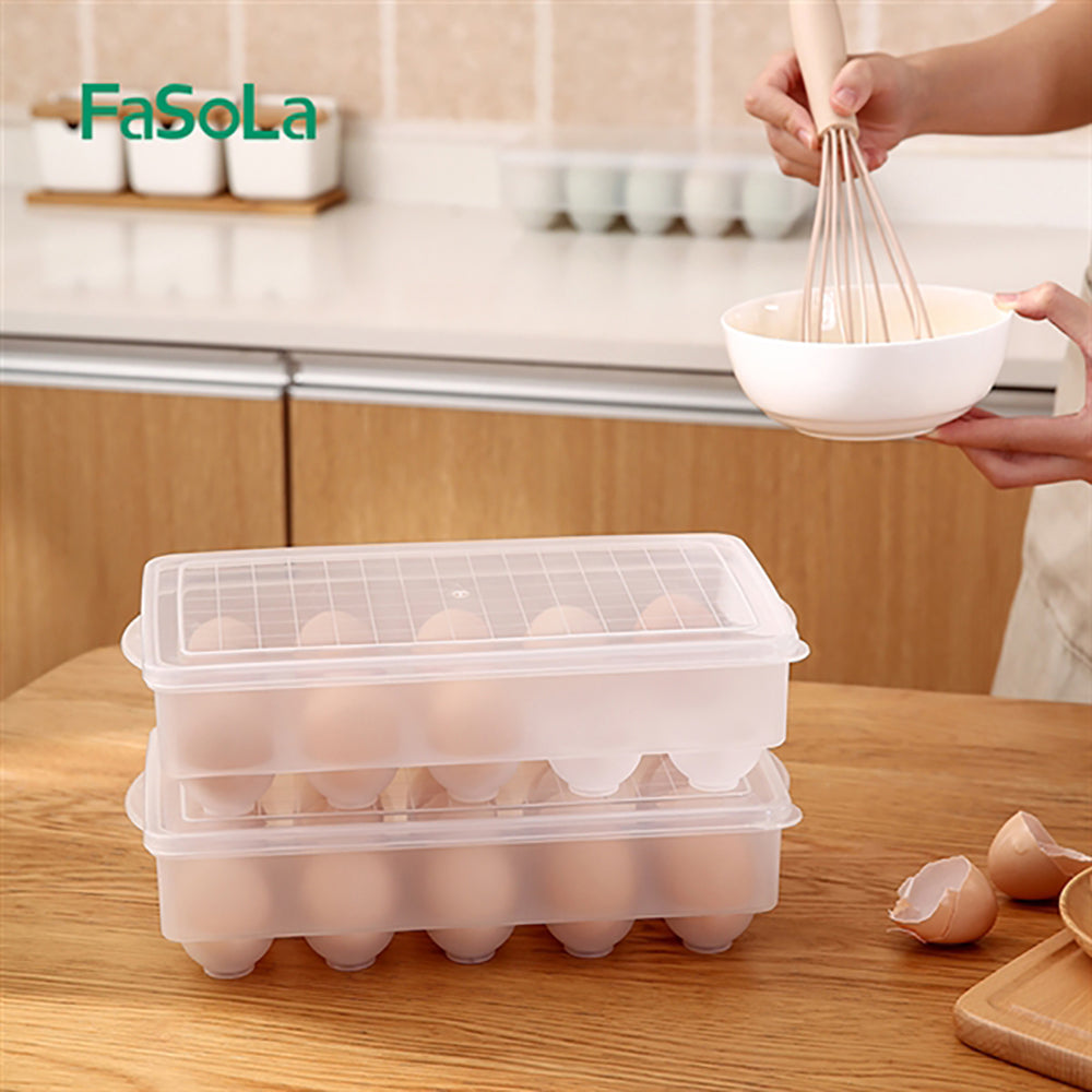 Fasola Transparent Egg Storage Container with Lid for Refrigerator 15-Compartment 29.8X15.9X7.5cm X4Pack