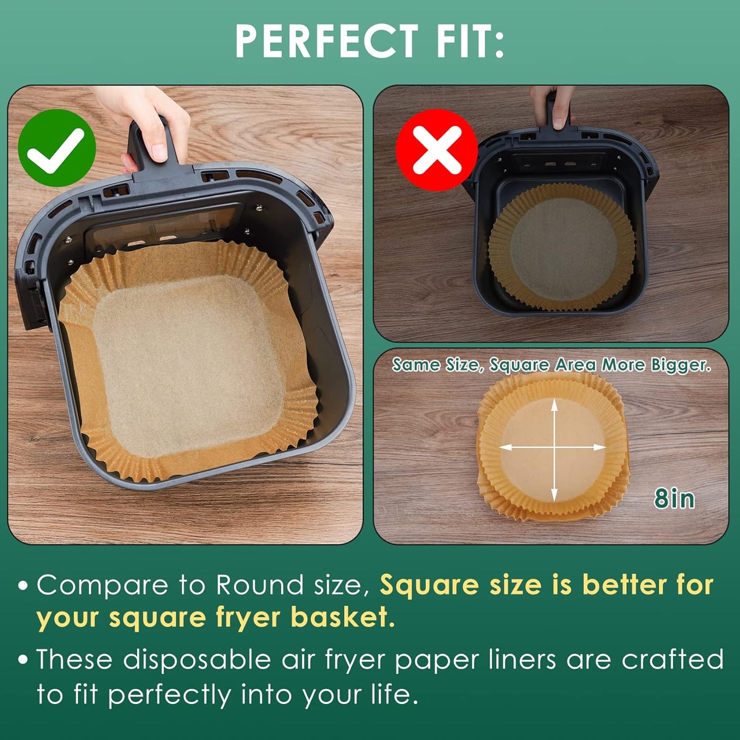 Fasola Disposable Non-Stick Air Fryer Paper Liner Bowl  Square Shape for Microwave 16.5*16.5cm30pcs X2Pack