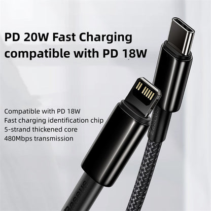 Baseus Tungsten Gold Series Fast Charging USB Cable Type-C for iPhone Ipad MacBook 20W Black 2m X2Pack