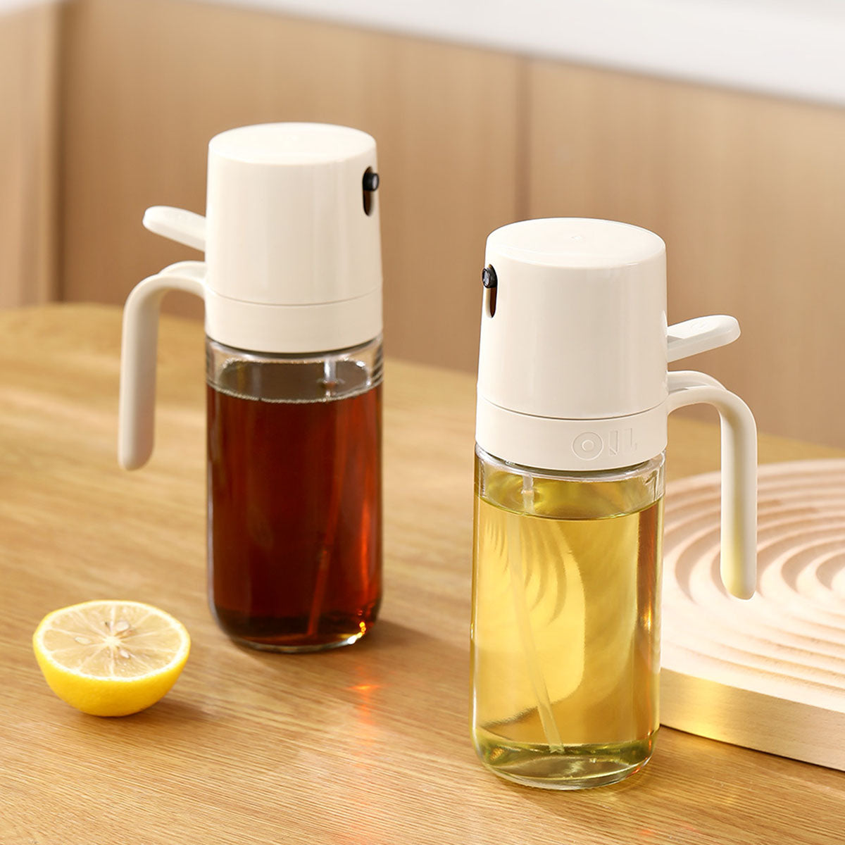 Fasola Beige Glass Oil Sprayer Bottle for Cooking 250ml 4Pack