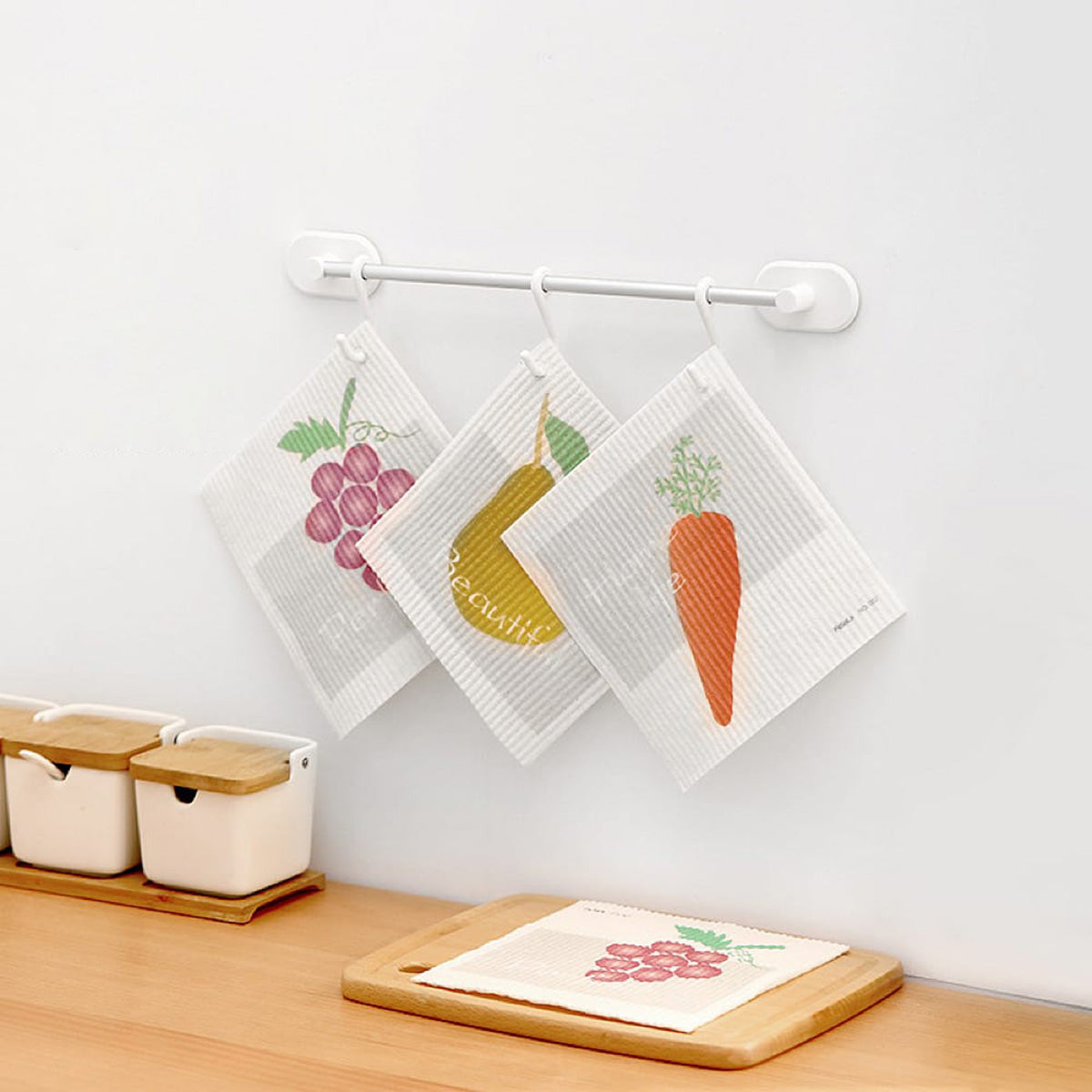 Fasola Carrot Pattern Wood Pulp Cotton Absorbent Cleaning Dish Cloth Dish Towel 19.5 X 17cm X4Pack