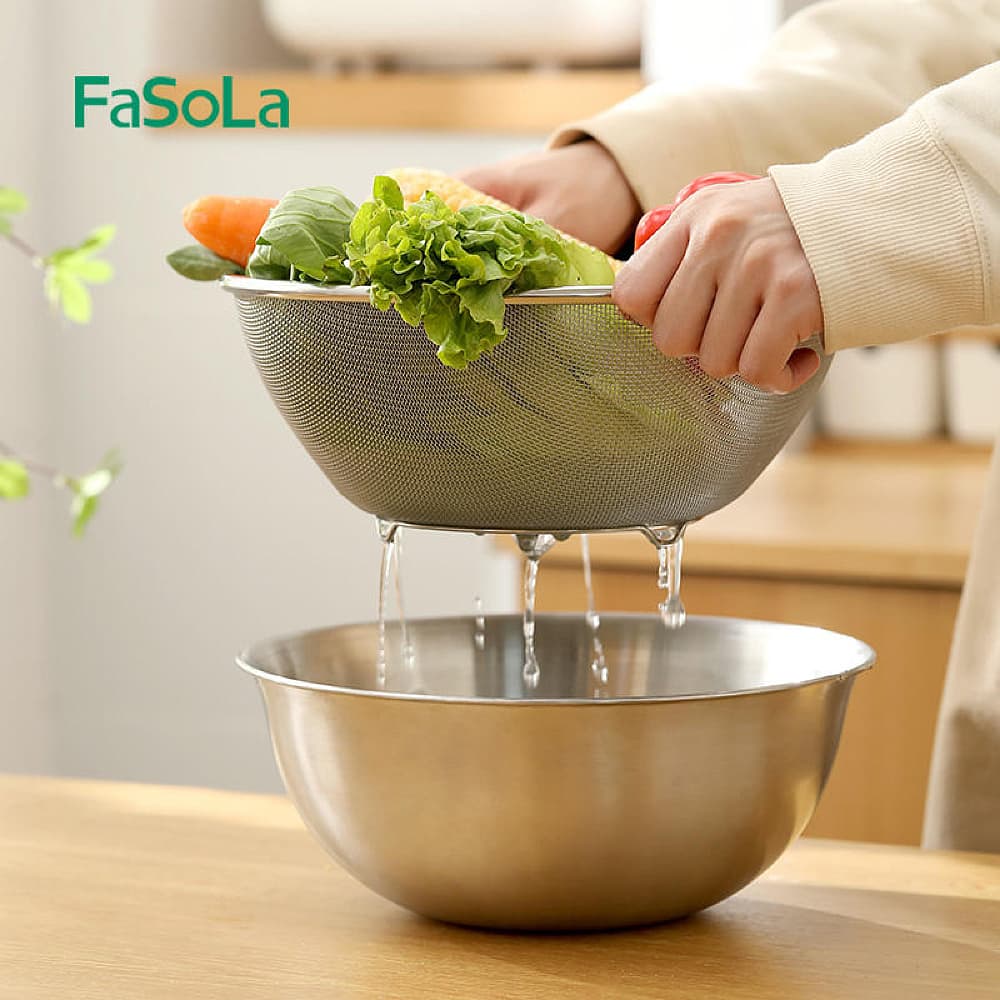 Fasola Large Size Stainless Steel Metal Basin Kitchen Mixing Bowl Set Diameter 24cm X4Pack