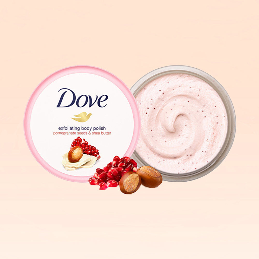 Dove Exfoliating Body Polish Scrub Reveals Visibly Smoother Skin Pomegranate and Shea Butter Scent 298ml 1pack