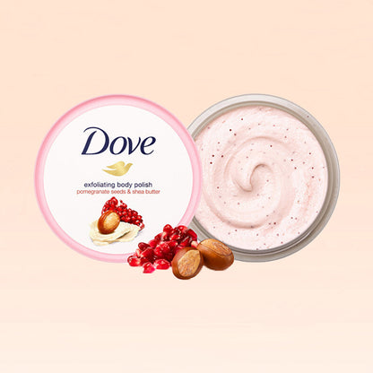 Dove Exfoliating Body Polish Scrub Reveals Visibly Smoother Skin Pomegranate and Shea Butter Scent 298ml 1pack