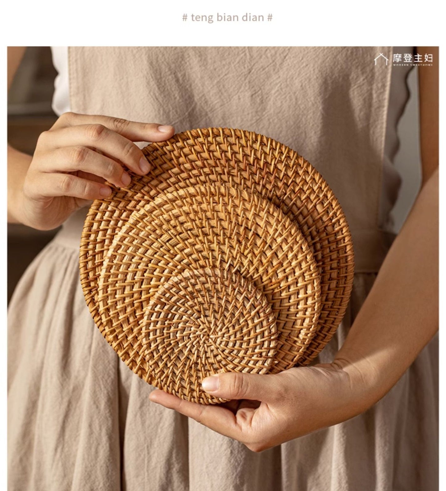 MDZF Vietnamese Round Rattan Placemats Set Non-Slip Place Mats for Dining Tables Round Table Mats 20cm X2Pack