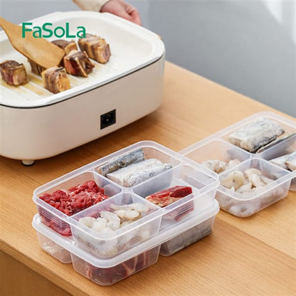 Fasola 4 compartments Portable Freezer Plastic Storage Containers with Lid 23*4.8*16.6cmX2Pack