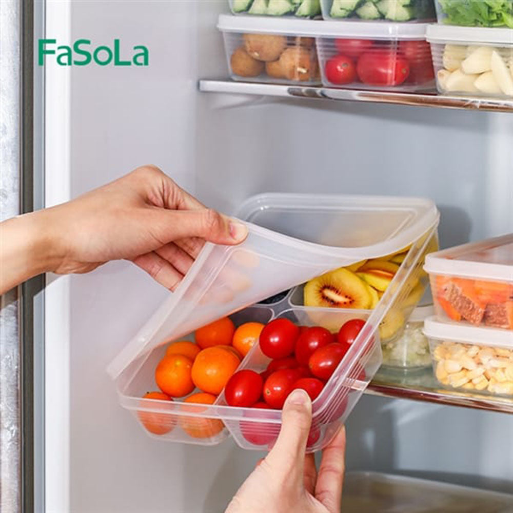 Fasola 4 compartments Portable Freezer Plastic Storage Containers with Lid 23*4.8*16.6cmX2Pack