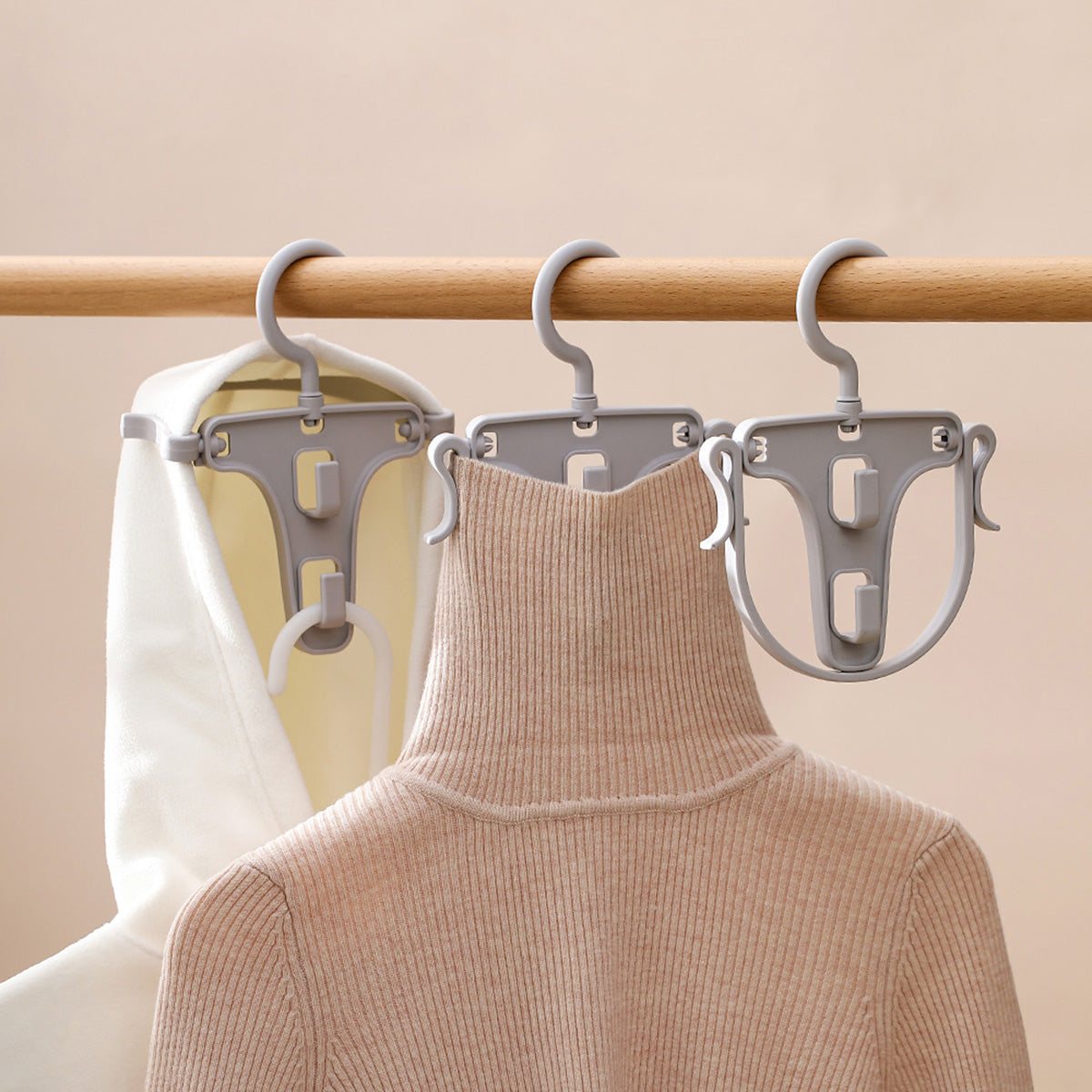 Fasola Portable Clothes and Hat Auxiliary Rotatable Grey Drying Hanger with Hook 3Pack