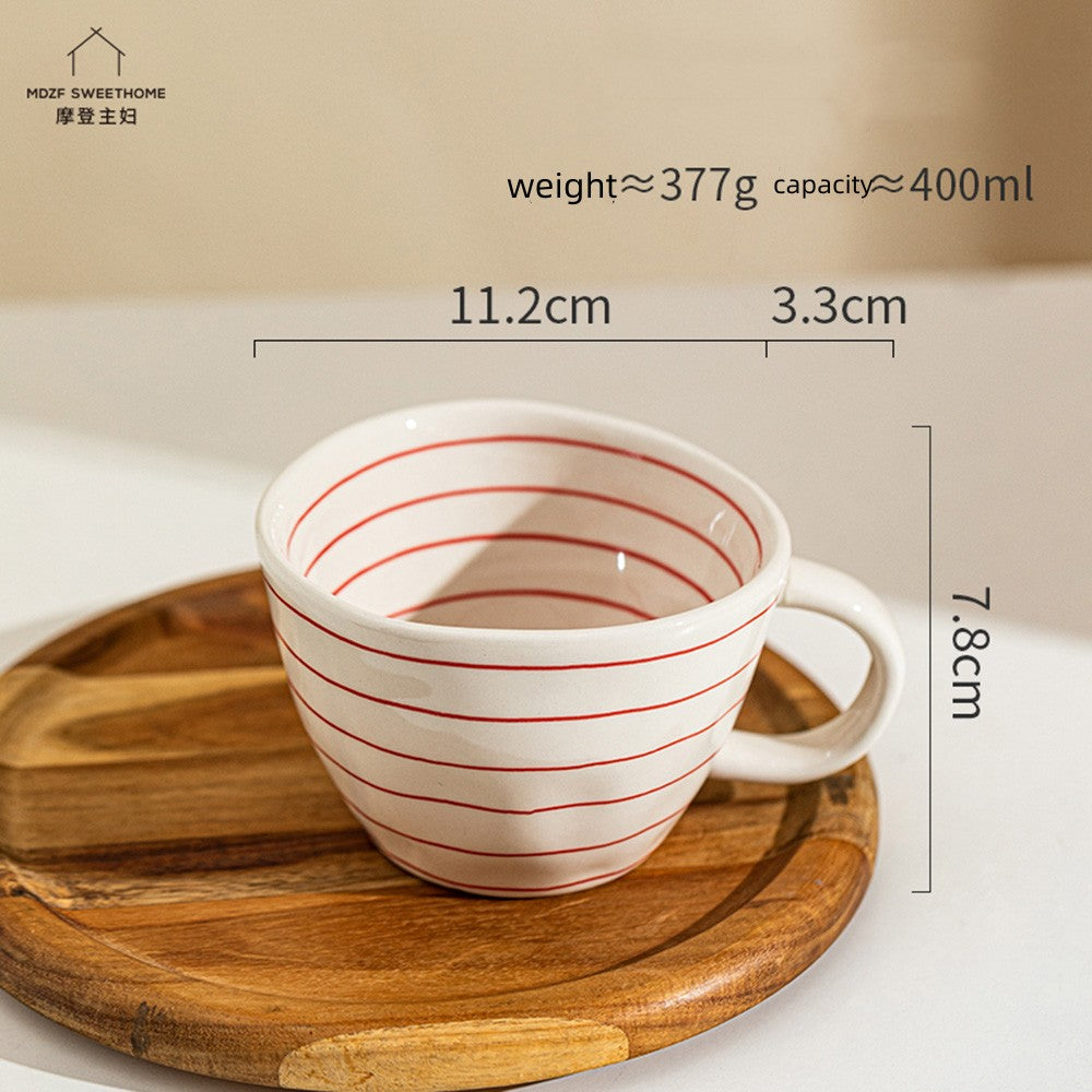 MDZF Hand-Painted Irregular Ceramic Mug Coffee Mugs Tea Cup Red X2Pack