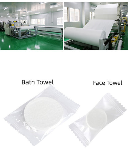 Fasola Travel Disposable Compressed Bath Towel Set 2 Compressed Towels and 1 Compressed Bath Towel X4Pack