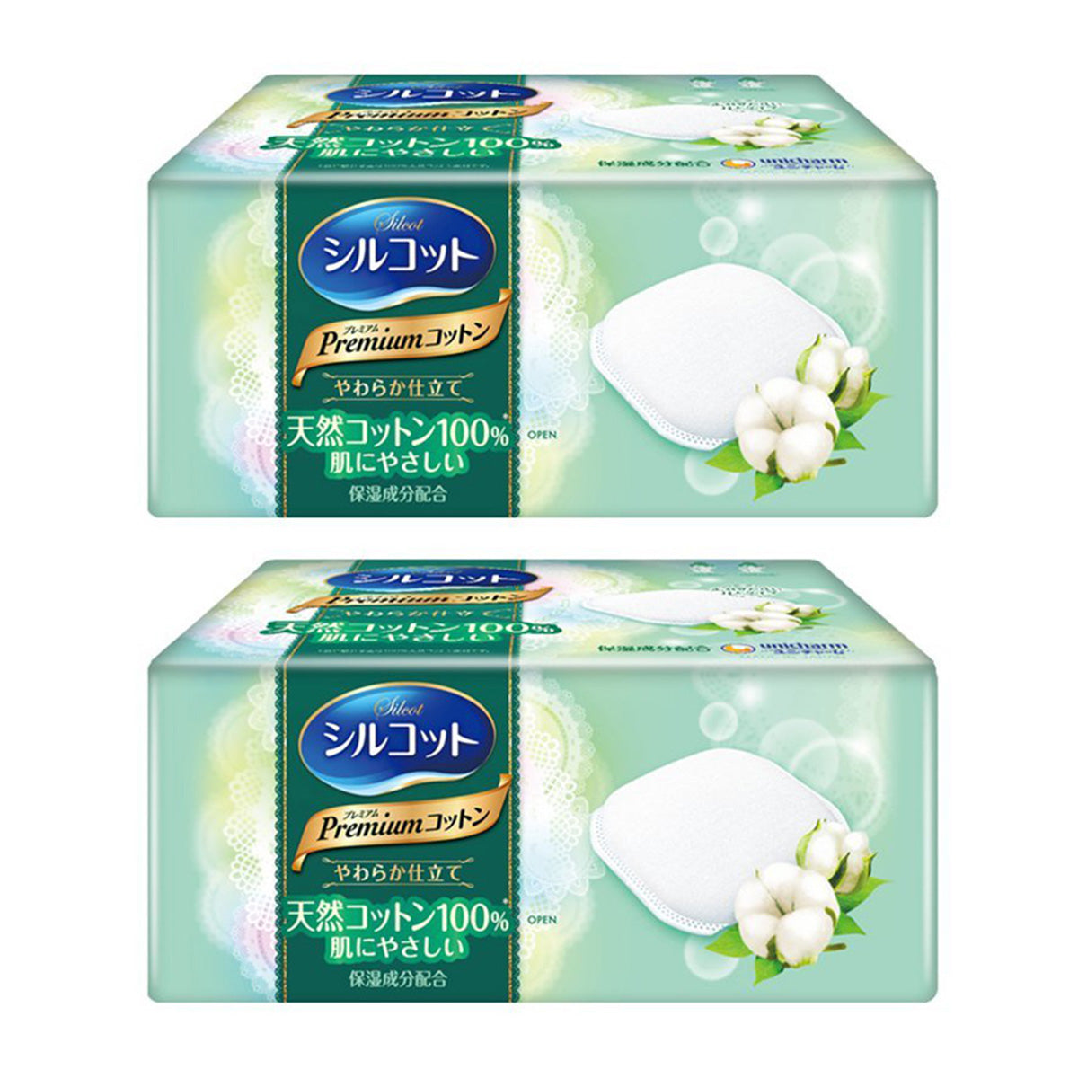 Unicharm-Green-Thick-Moisturizing-Makeup-Cotton-Pads-66pcsX2Pack-1