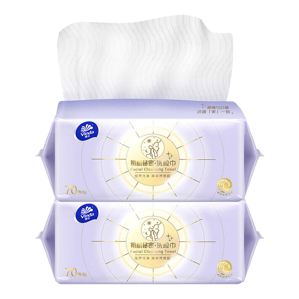 Vinda-Initial-Secret-Disposable-Facial-Cleansing-Towels-100%-Cotton-Face-Tissues-70-Sheets-X2Pack-1